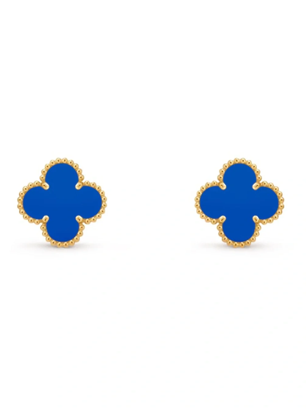 Van Cleef & Arpels Blue Alhambra Clover Stud Earrings in Yellow Gold - Picture 4 of 8